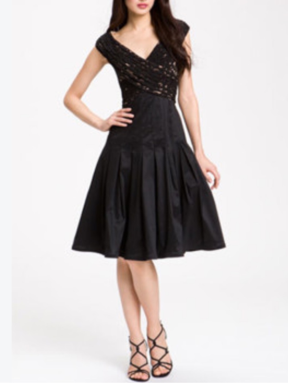 Adrianna Papell Black Lace & Taffeta Cocktail Dress Size 12